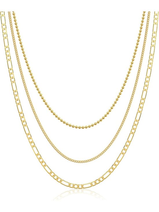Jewelry - Women's Bead Cuban Gold Non Tarnish Chunky 14k Gold Plated Layered Necklaces